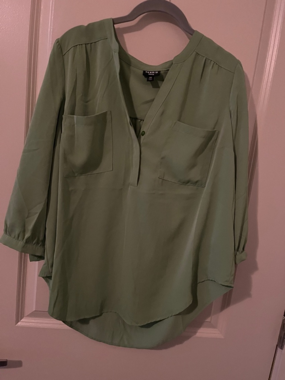 Torrid Green Harper flowy blouse workwear capsule 00